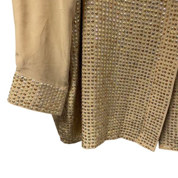 Vintage Diane Gilman Pure Silk Sequin Embellished Button Up Top Gold Womens 1X - Picture 2 of 5